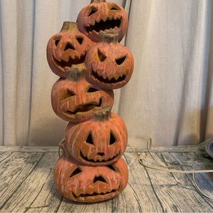 Trendmaster Vintage Pumpkin Stack Lighted Old School JOL Jack O Lantern